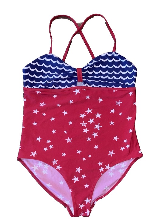 Joe Boxer Other - Joe Boxer Red One-Piece Swimsuit with Navy Wave Bust